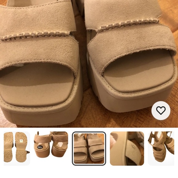 UGG Beige Suede NEW HEIGHTS Platform Sandals Size 10 NEW Adjustable No Box - Picture 9 of 10